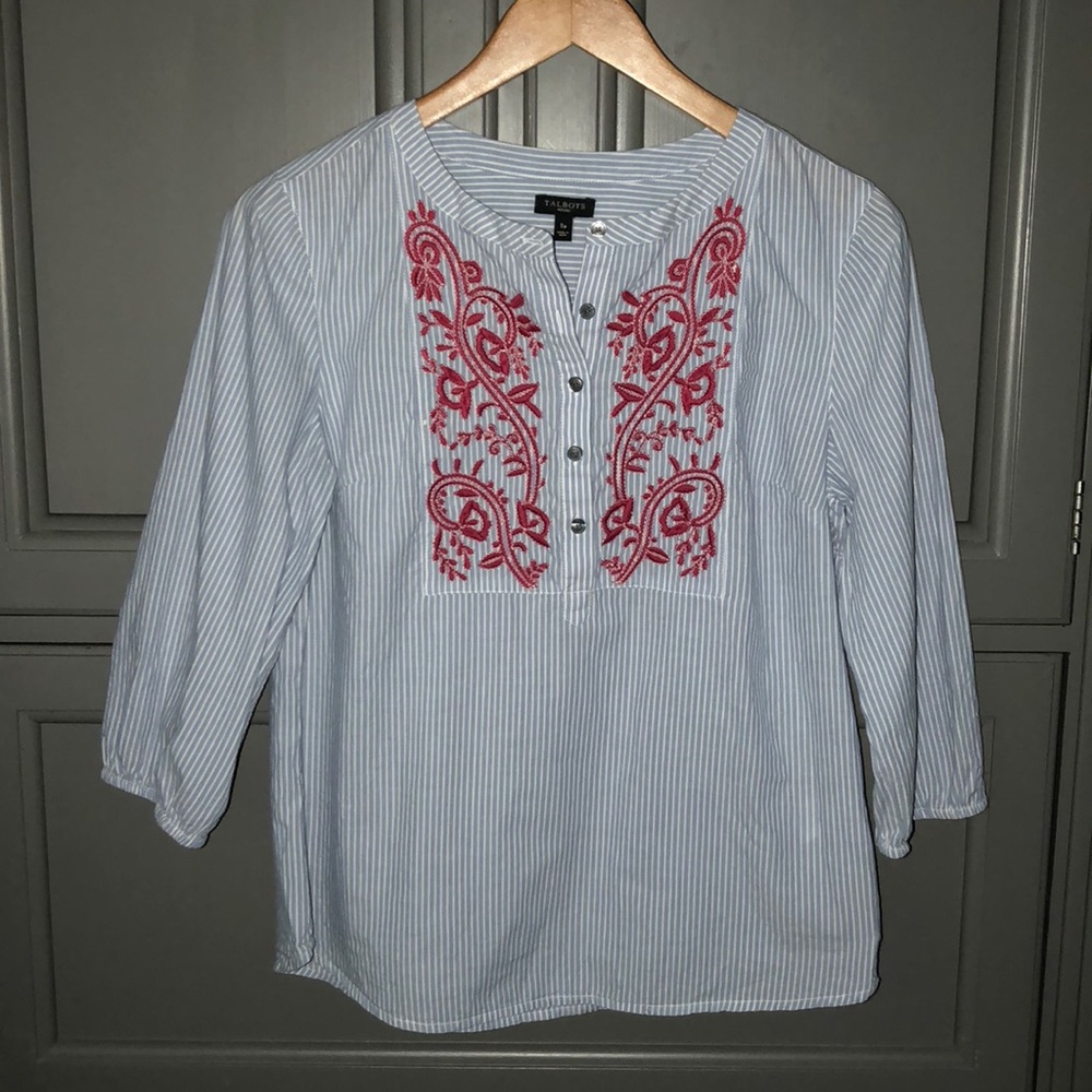 Talbots 3/4 sleeve embellished top sz small petite